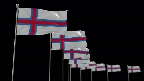 Faroe Islands Flags Waving on Poles Animation