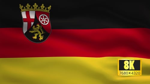 Waving Flag of Rhineland-Palatinate Germany with Coat of Arms
