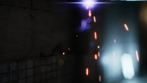 Dynamic Digital Sparks Overlay with Bright Lens Flare