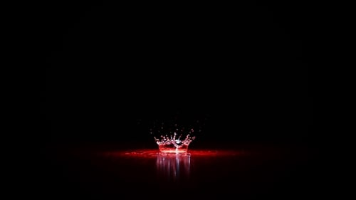Crime Scene Red Liquid Droplets on Black Background. Water Drops in Blood Plash