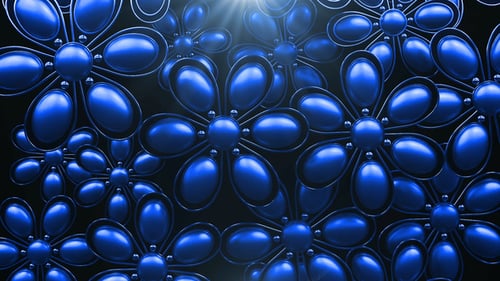 Blue Metallic Geometric Flowers Looping Background Animation