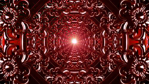 Seamless Red Ornate Pattern Tunnel Loop with Central Light