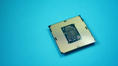 Processor Chip CPU Isolated on Green Background