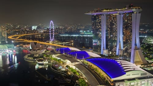 Night Panorama of Singapore with Marina Bay Sands