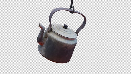 Old Rusty Kettle Heating Alpha Channel Animation