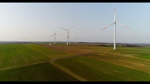 Aerial Wiev of Windmills Farm. Power Energy Production