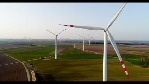 Aerial Wiev of Windmills Farm. Power Energy Production