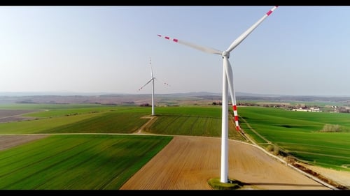 Aerial Wiev of Windmills Farm. Power Energy Production