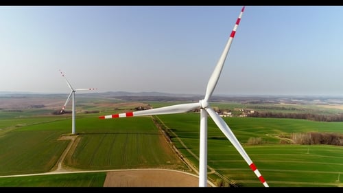 Aerial Wiev of Windmills Farm. Power Energy Production