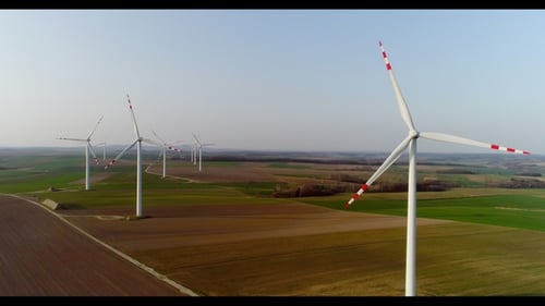 Aerial Wiev of Windmills Farm. Power Energy Production