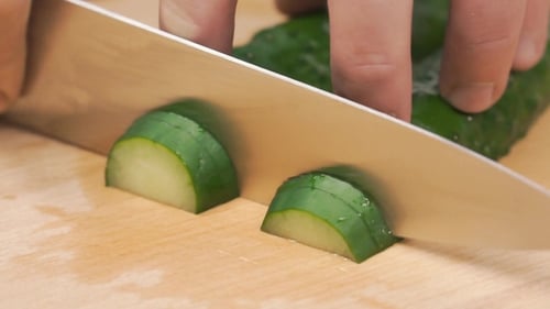 Cucumber Slicing Close Up Food Preparation
