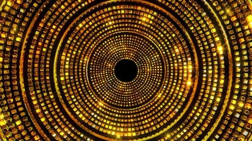 Seamless Looping Background of Golden Reflective Cubes Tunnel