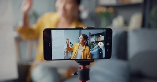 Asia lady english teacher video call on smartphone talk by webcam learn teach in online chat.