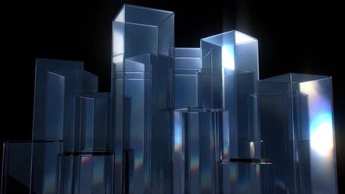 Glass Corporate City Background with Dynamic Light Beams