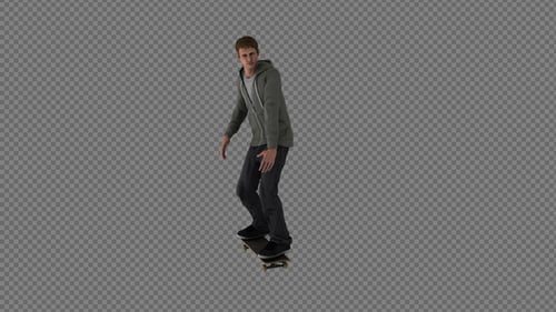 3D Animated Male Skateboarder Poses on Transparent Background
