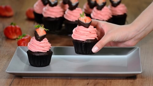 Decadent Chocolate Cupcakes Topped with Strawberries