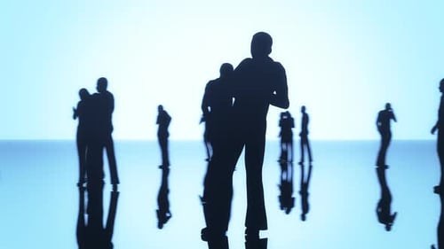 Silhouettes of a crowd of people perpetually using smartphones. Big city life.