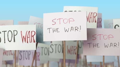 STOP WAR Placards at Street Demonstration