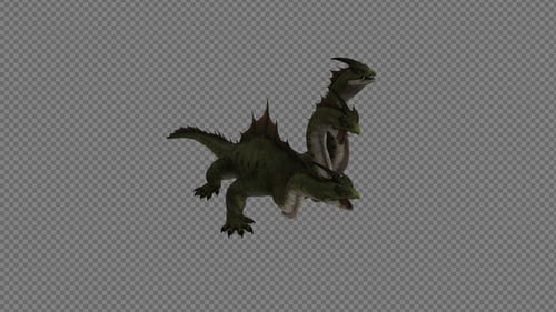 Three-Headed Dragon Hydra Creature 3D Animation Alpha Channel