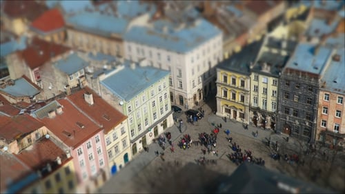 Aerial View Over the Streets of Lviv
