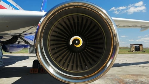 Powerful Jet Engine Starts Turning Against Sky