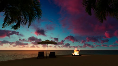Lagerfeuer am Strand im Sommer
