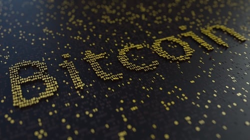 Bitcoin Word Made of Moving Golden Numbers