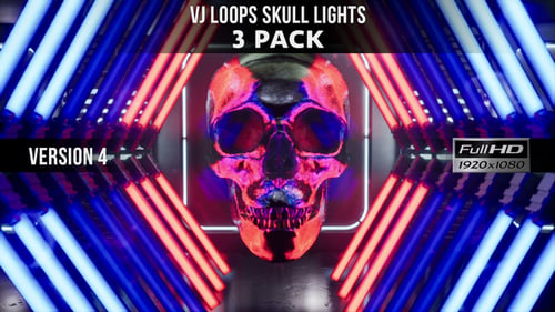 VJ Loops Neon-Totenkopf-Lichter, Ver.4, 3er