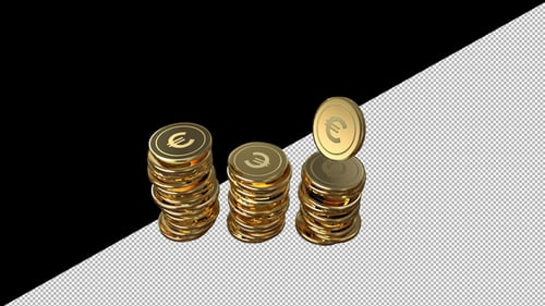 Golden Euro Coins Stacking Animation with Alpha Channel