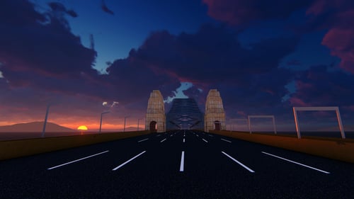 Mova-se na ponte ao pôr do sol