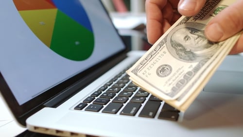 Man Hands Counting Money Cash in Office. Business Success Concept