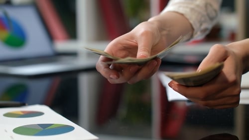 Female Hands Counting Dollar Banknotes in Office of Cash Money