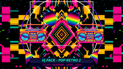 Retro Boombox with Geometric Neon Glitch Motion Background