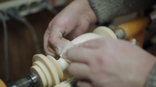 Foot Operated Spring Pole Wood Lathe.. Sanding Wood on a Lathe