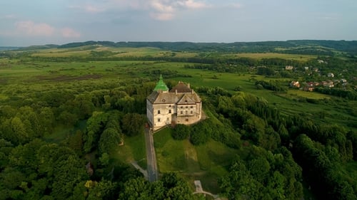 Aerial View of the Olesky Castle. Very Beautiful Castle Near Lviv