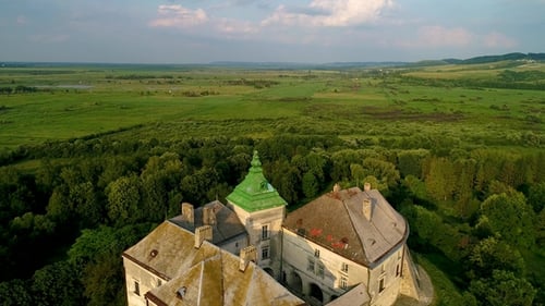 Aerial View of the Olesky Castle. Very Beautiful Castle Near Lviv.