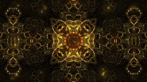 Seamless Ornate Golden Abstract Kaleidoscope Pattern Loop
