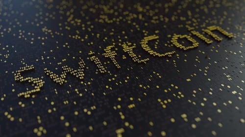 SwiftCoin Word Made of Moving Golden Numbers