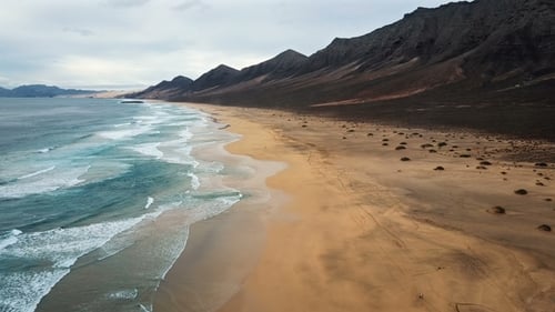 Flight Over Desert Beach on Fuerteventura, Spain