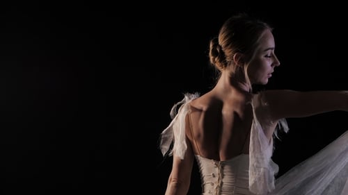 Elegant Woman Posing with Flowing White Fabric