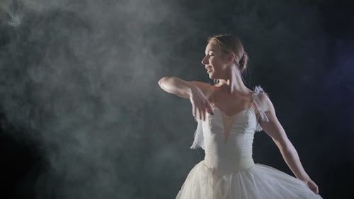 Elegant Ballerina Performing Ballet Moves in Studio