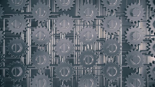 Seamless Loop of Interlocking Metallic Gears Rotating