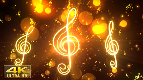 Glowing Golden Treble Clefs and Music Notes Animation