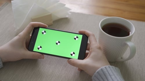 Girl Using Phone Green Screen Outdoors Urban Environment