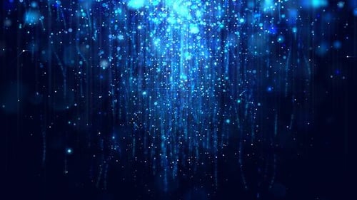 Dark Blue Glossy Rain Background with Glitter Particles