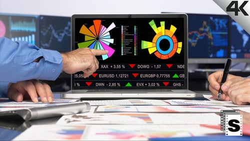 Stock Market Data Analysis on Laptop in Office