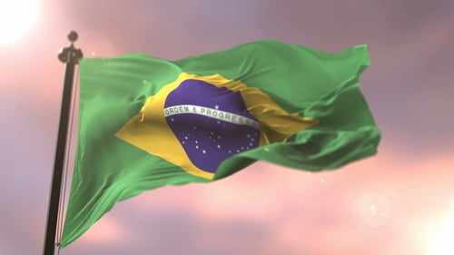 Drapeau du Brésil au coucher du soleil