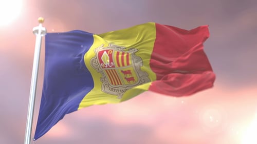 Drapeau d'Andorre au coucher du soleil