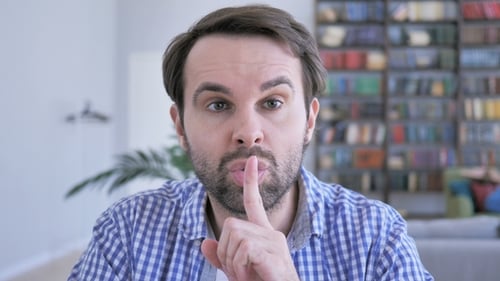 Silent, Silence Gesture By Casual Beard Man