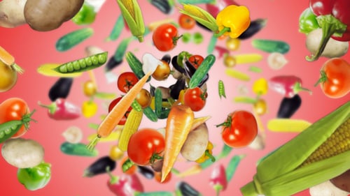 Dynamic Falling Vegetables Transition Loop with Alpha Matte